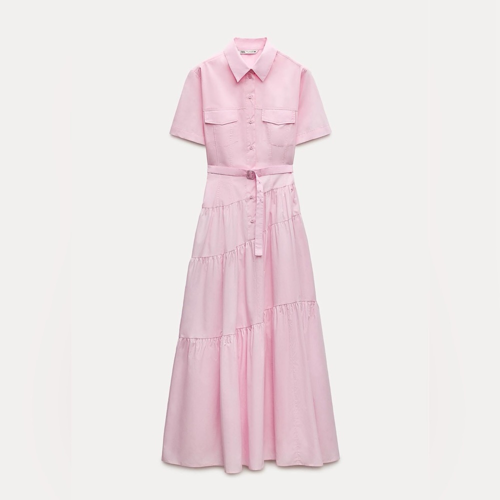 Zara Pink Tiered Shirt Dress